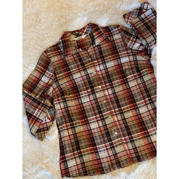 Alia SZ 12 Woman’s Stylish Soft Colorful Button Down Plaid Blouse/Top - Picture 10 of 11